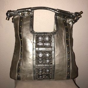 Silver/Gray Diamond Beaded Hand Bag